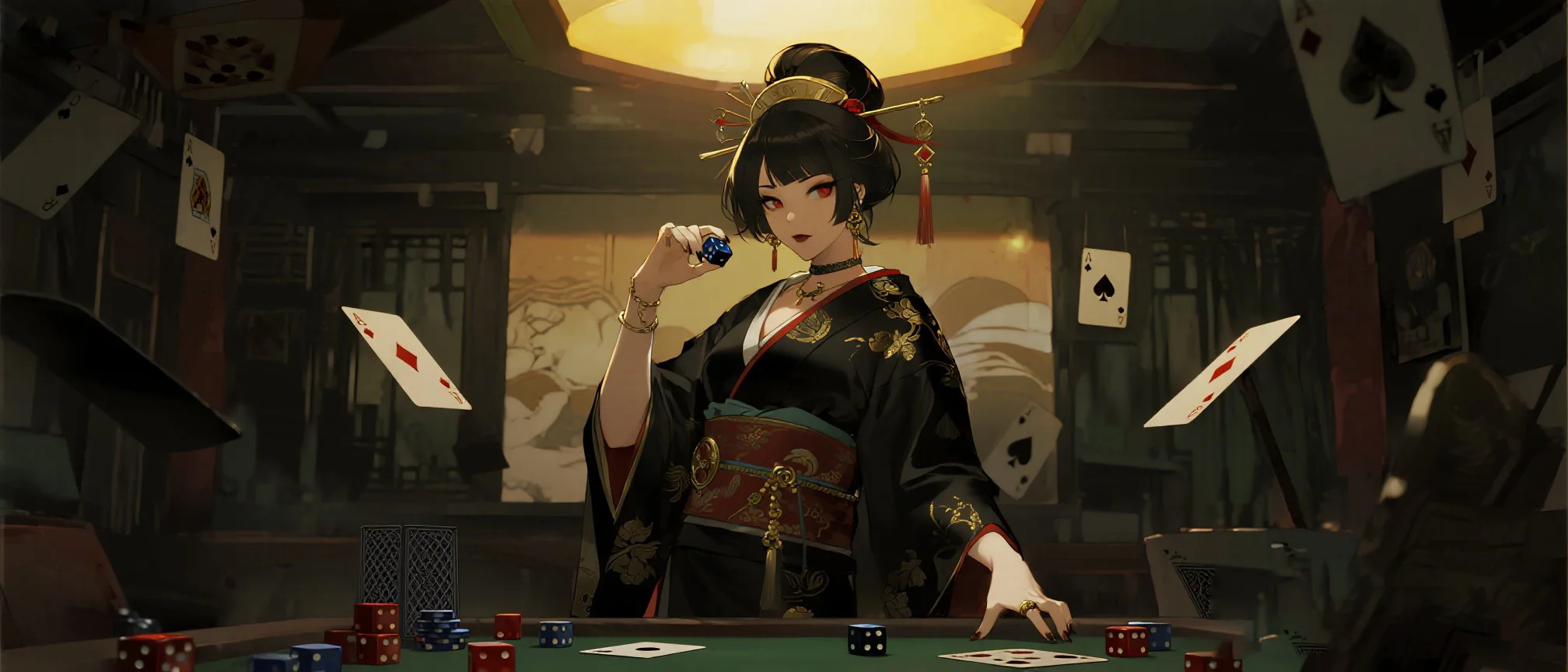 百家樂與輪盤元素的抽象意象畫面